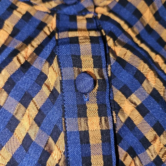 Eva Franco Anthropologie Textured Blue Yellow Plaid Blouse Size 2 Puff Sleeves - Picture 9 of 16